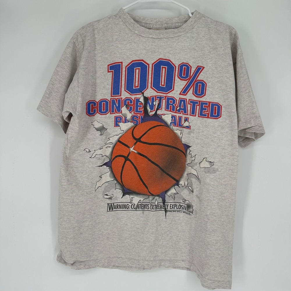 Vintage 90s Big Ball Sports Basketball Shirt Gray Alore USA Single Stitch Large